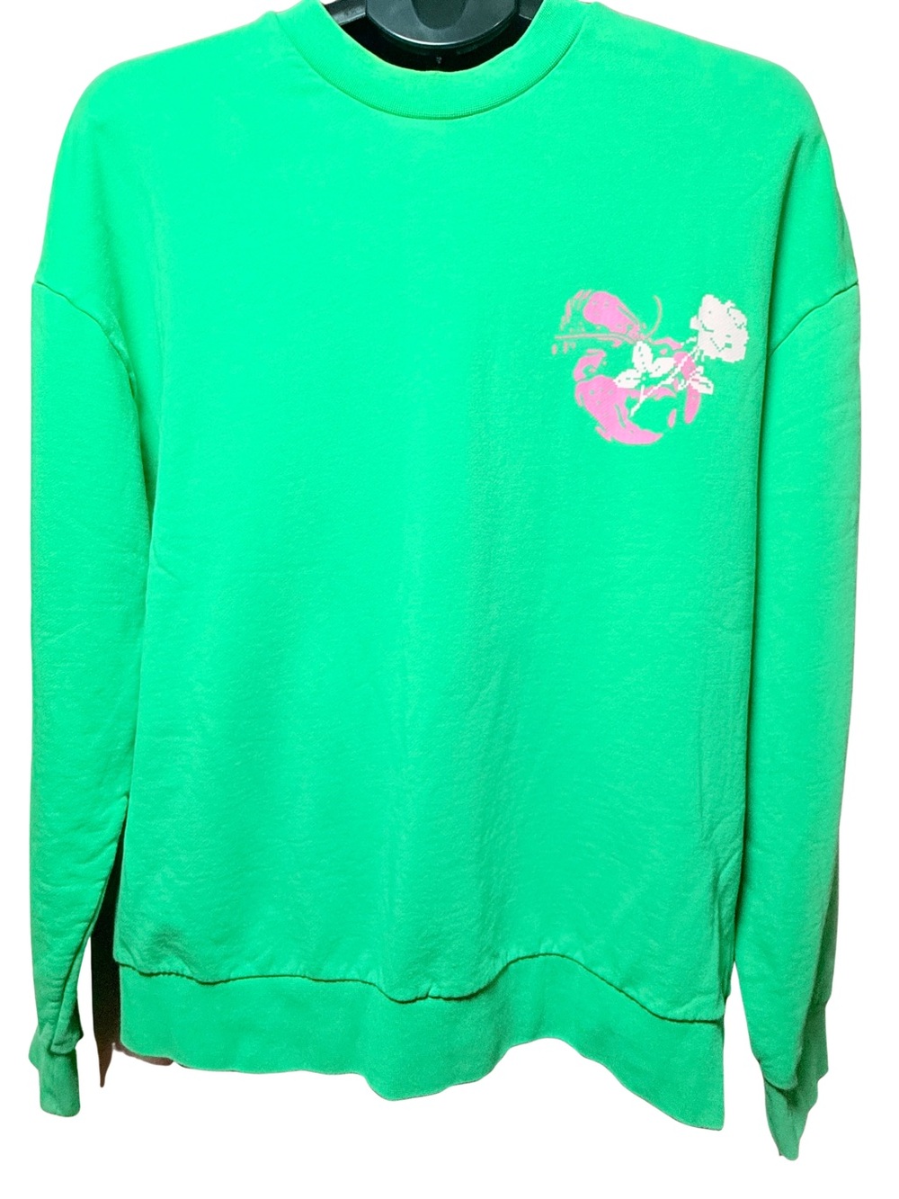 Dua Lipa Tour Pangaia Bright Green Crew Sweatshirt with Pink Chest Graphic